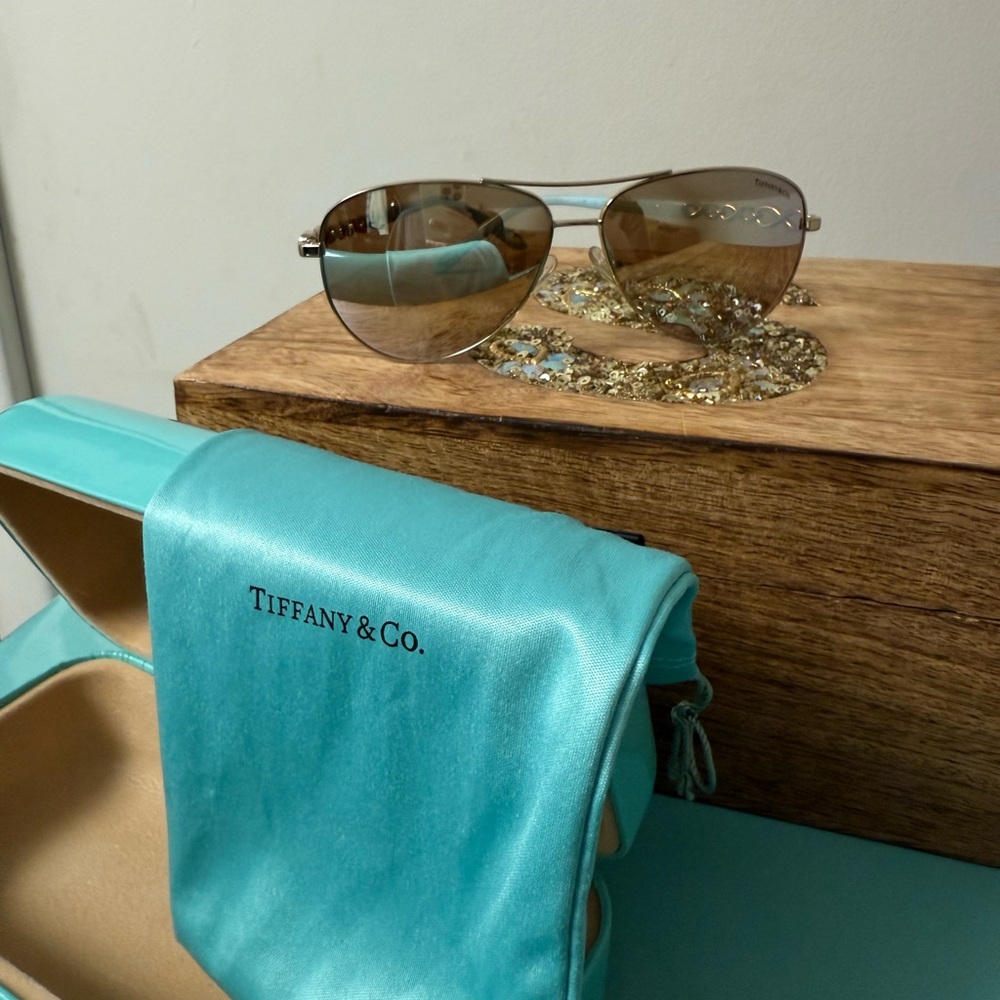 Tiffany & Co. Silver Sunglasses with Blue Case